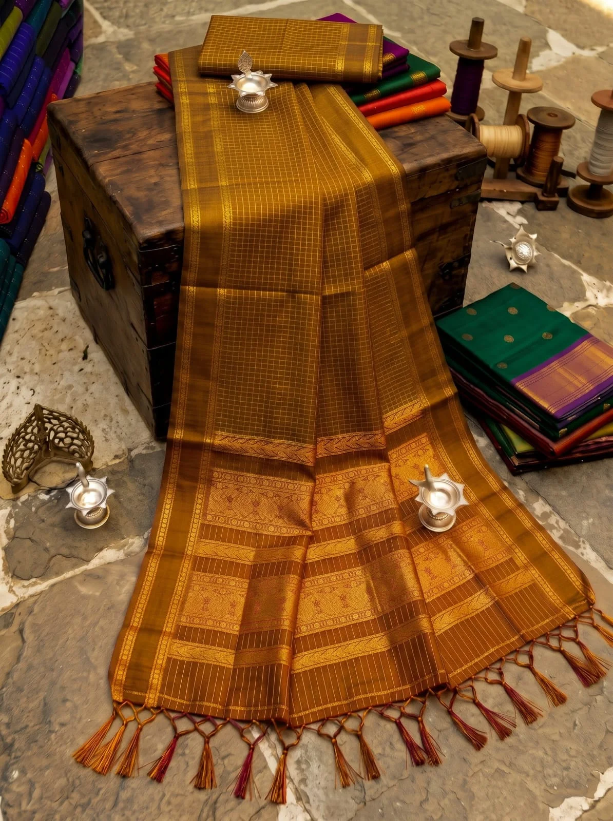 Korvai Ckecked Handloom Cotton Saree